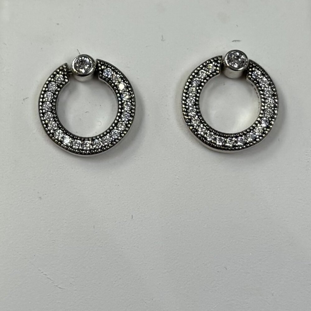 Sterling Silver CZ  Circle Stud Earrings New